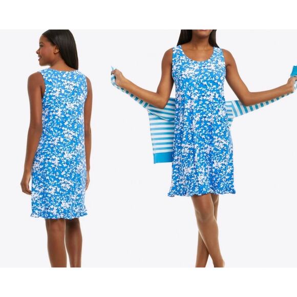 Draper James | Grace and Charm Floral Ruffle Nightgown | Blue Shadow | Sz S/M - Picture 1 of 7